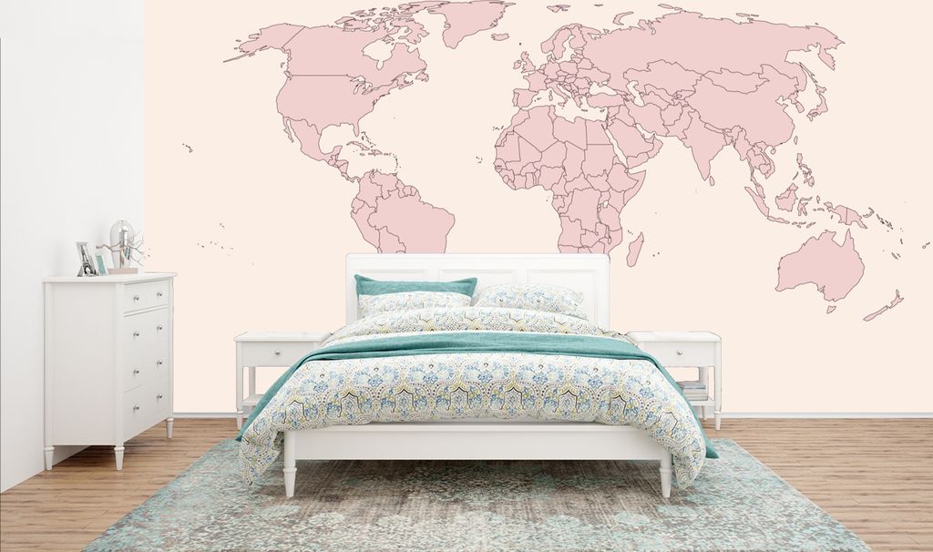 MuchoWow Fototapete für Wohnzimmer oder Schlafzimmer Wandtapete Vinyl Motivtapete Weltkarte - Einfach - Rosa - 400x240 cm - Gemustert