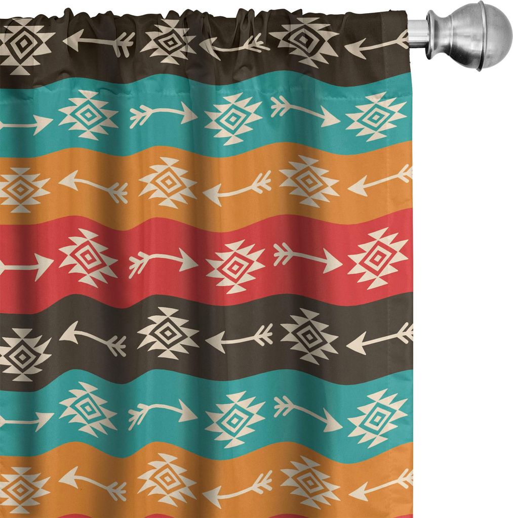 ABAKUHAUS aztekisch Vorhänge, Gardinen, Quilt Ethnic Tribal Ornament Pfeile Bunte Muster, 2 Stück 75 x 245 cm, Mehrfarbig