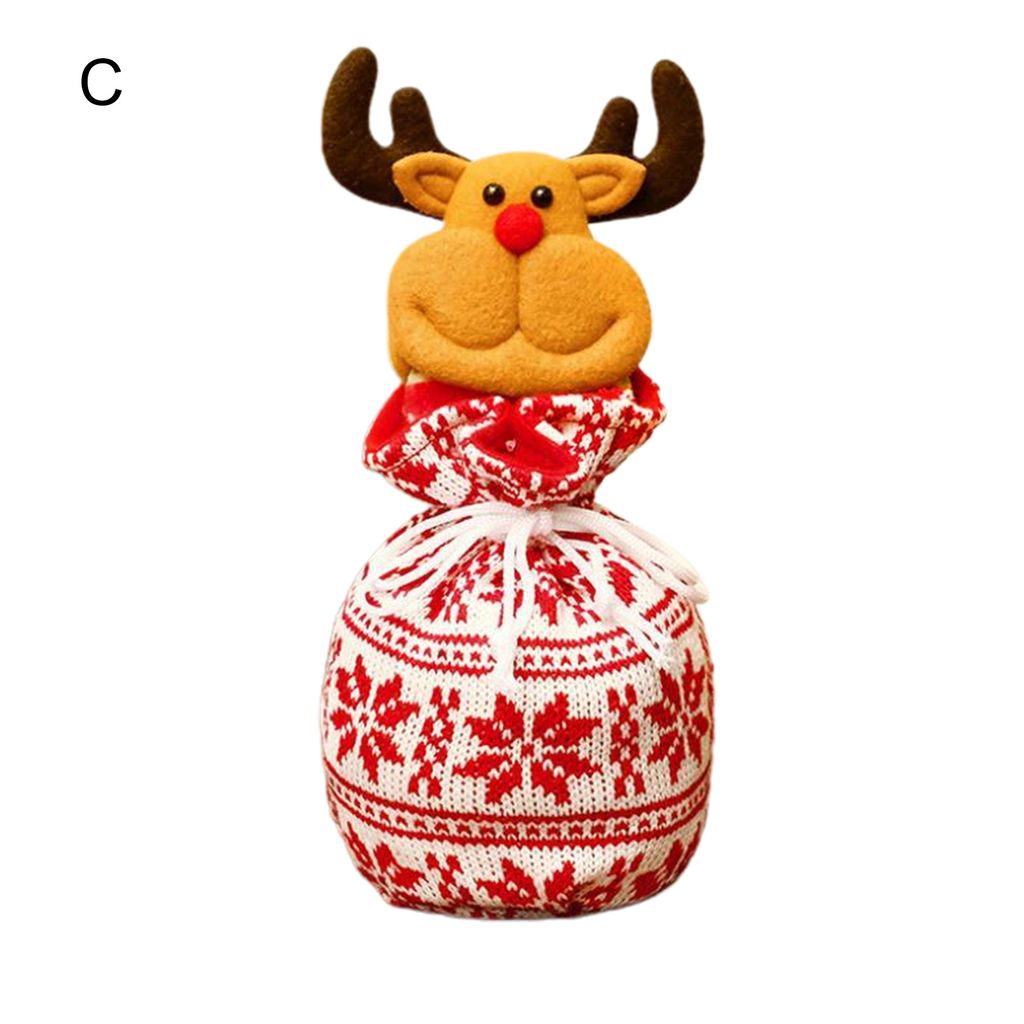 Apfel-Geschenktüte, schöne 3D-Dekoration, Weihnachtsmann, Schneemann, Stoff, Weihnachts-Geschenktüte mit Kordelzug für Kinder-C