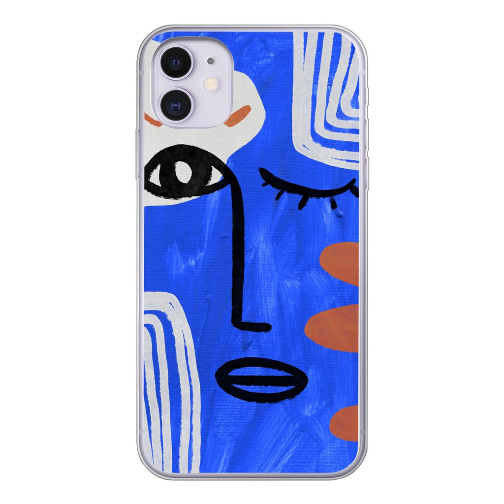 MuchoWow Handyhülle Schutzhülle Hülle für iPhone 11 Gesicht - Blau - Abstrakt Silikon Softcase Handy Hülle - Handytasche