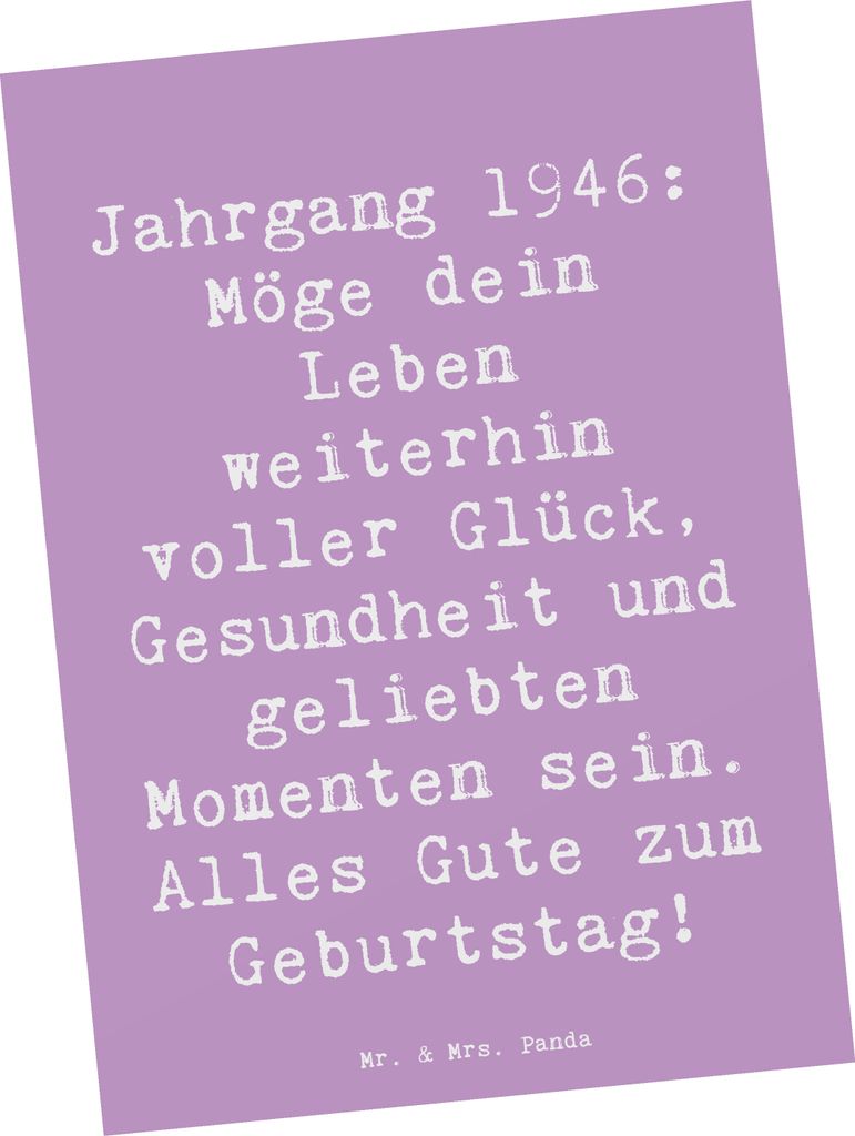 Mr. & Mrs. Panda Grußkarte Spruch 1946 Geburtstag - Lavendeltraum - Geschenk, Geburtstagsspruch, Jahrgangsfeier, Alter, Postkarten, Postkarte, Fot...