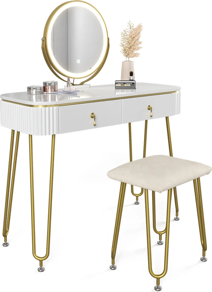 Table de maquillage Vicco Grace avec miroir LED et tabouret blanc 100cm