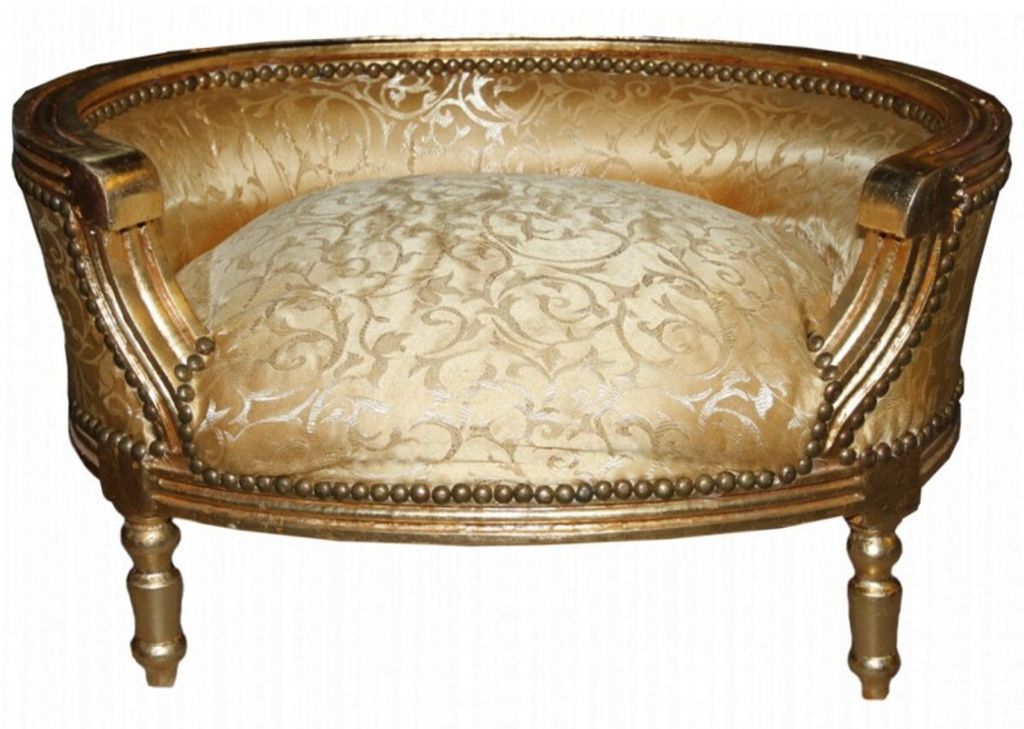 Casa Padrino Barock Hunde & Katzen Sofa Gold Muster / Gold - Hundesessel Sitz Hundebett Katzenbett Hund Katze Möbel