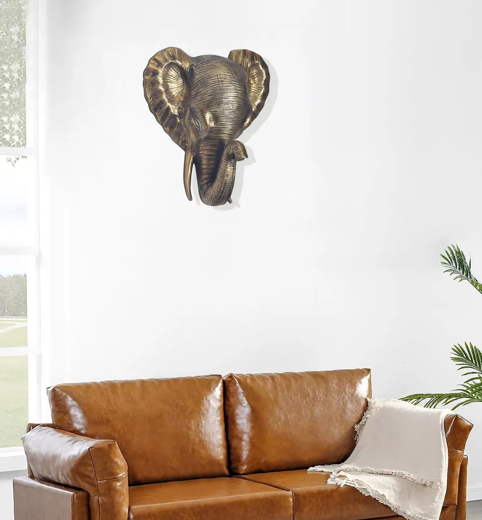 Décoration Murale Éléphant Or pour Habiller un Mur de Salon Moderne