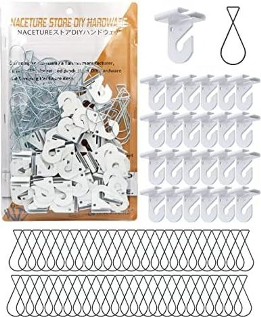 NACETURE Deckenhaken zum Aufhängen, 75 Stück - 25 Stück weiße, robuste Deckenhaken und 50 Stück hängende Deckenclips, hängende Decken-Dekora...