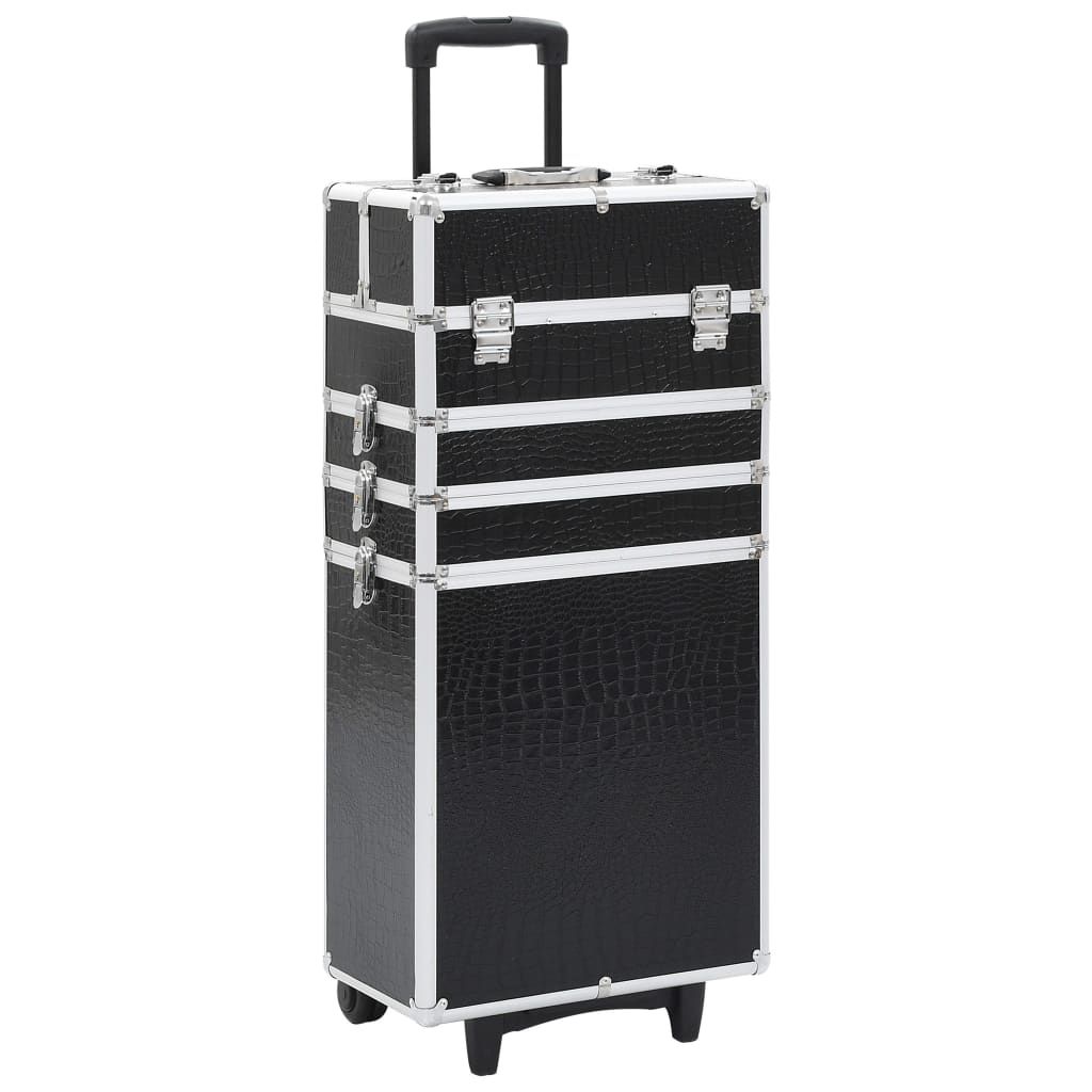 The Living Store Kosmetikkoffer Aluminium Schwarz mit Krokoprägung
