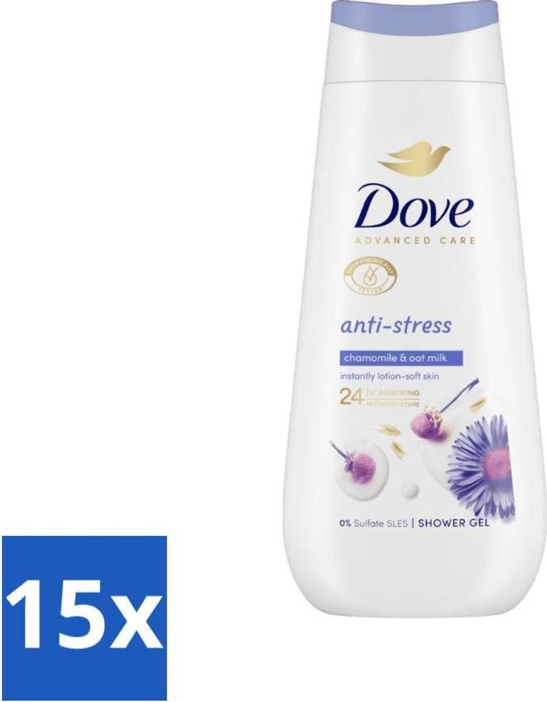 Dove Duschcreme - Anti-Stress - Kamille & Hafermilch - 225 ml - Vorteilspack - 15 Stücke