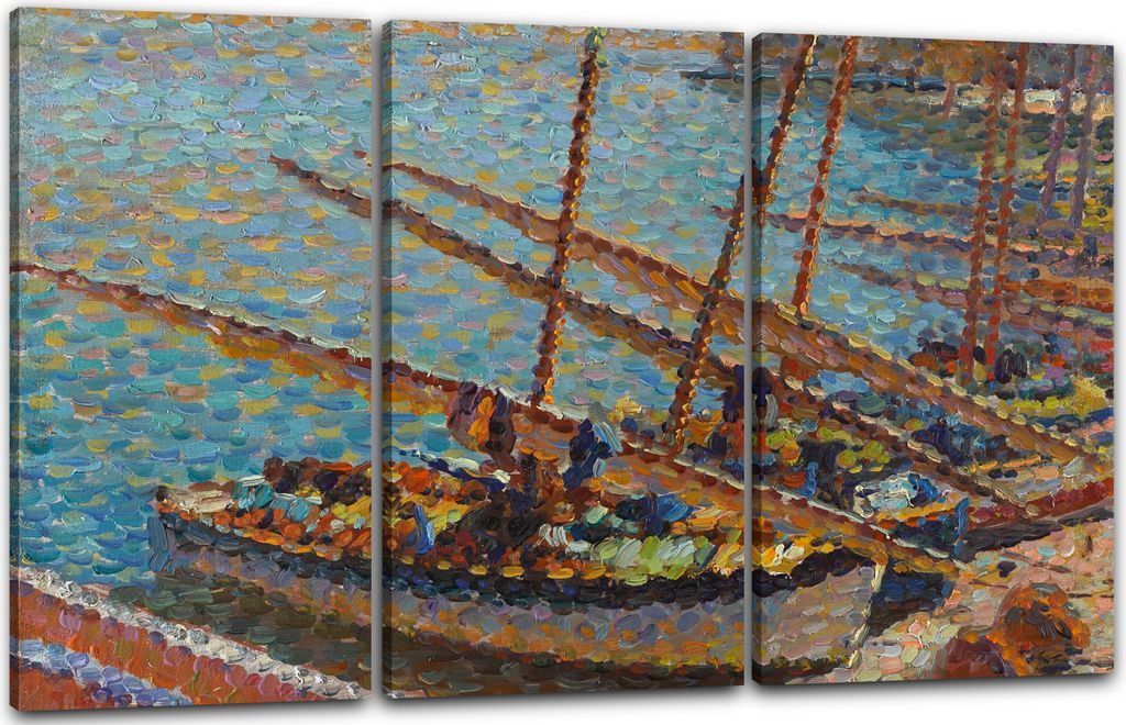 Leinwandbild 3-teilig (120x80cm): Henri Martin - BARQUES À COLLIOURE, echter Holz-Keilrahmen inkl. Aufhänger, handgefertigt in Deutschland