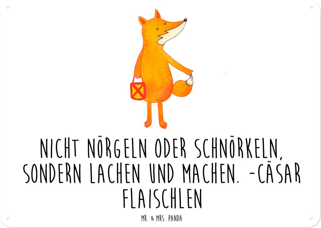 Mr. & Mrs. Panda tafel Fuchs Laterne DIN A6 - Weiß - Geschenk, Optimistisch, Blechschild, Sankt Martin, Schild, Türschild, Metall, Wandbild, Posi...