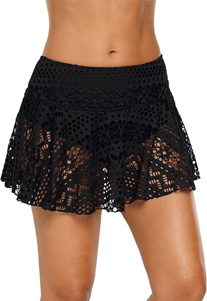 Damen Bikini Bottom Spitzenäkel Faltenrock Baderock Produktbild 