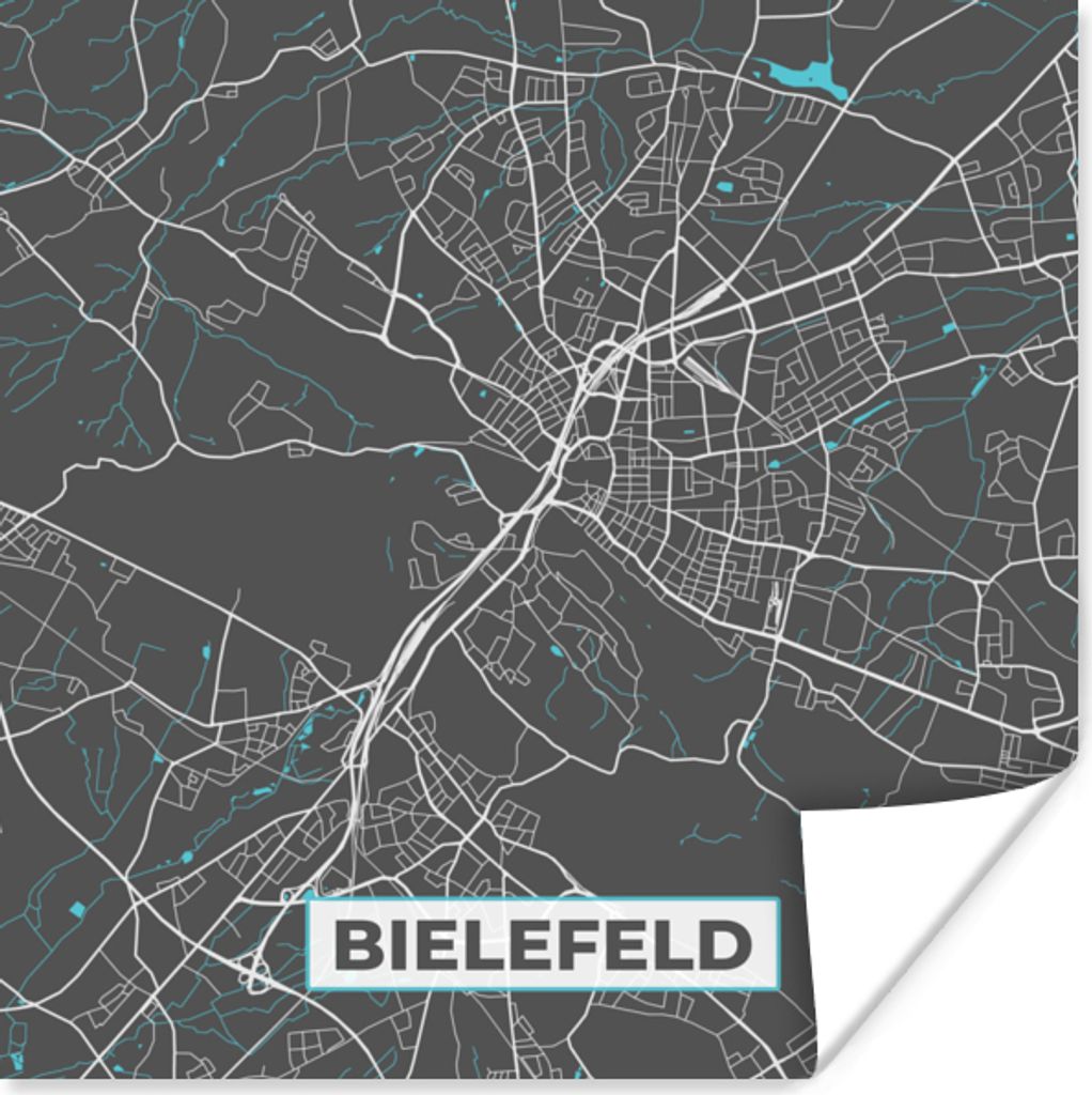 MuchoWow Poster Stadtplan - Bielefeld - Deutschland - Karte 50x50 cm - Wohnzimmerdekoration