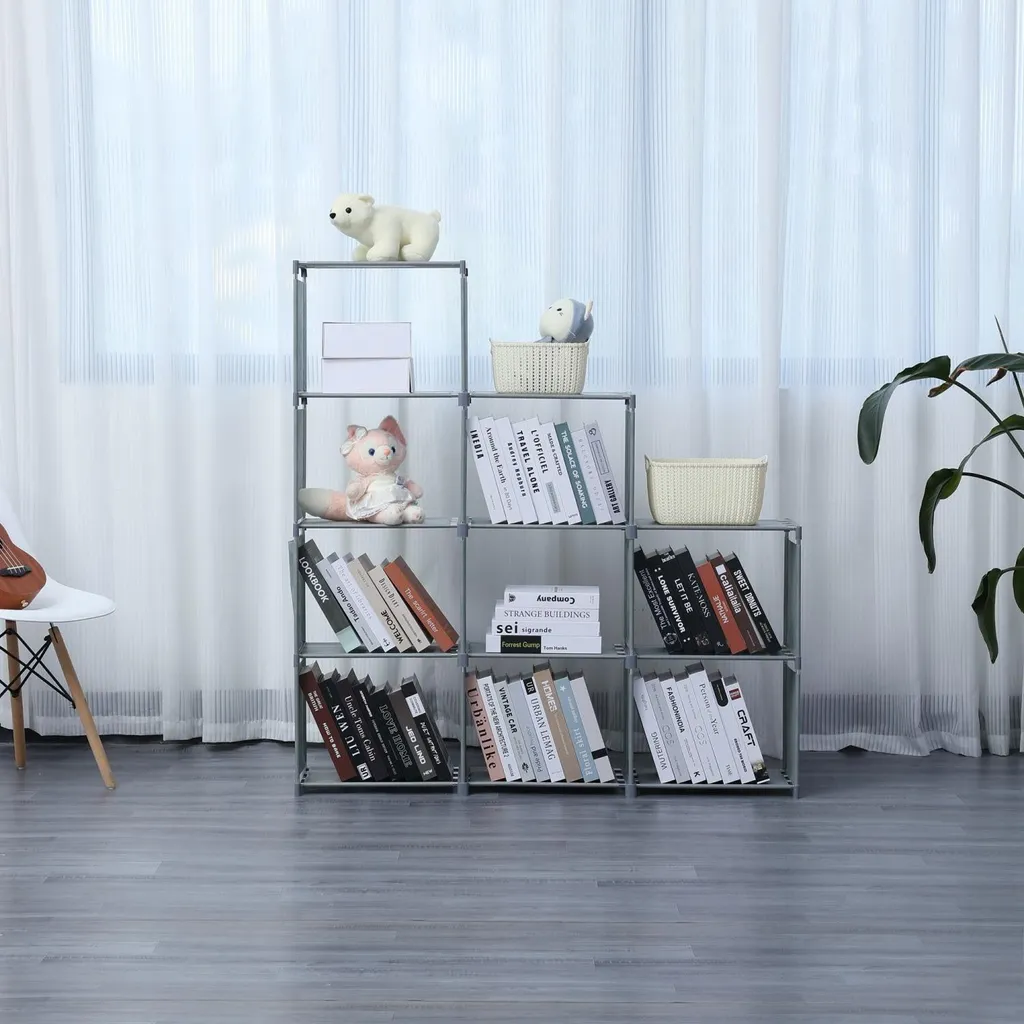 Étagère de Rangement 9 Compartiments 125cm Structure Robuste Coloris Gris
