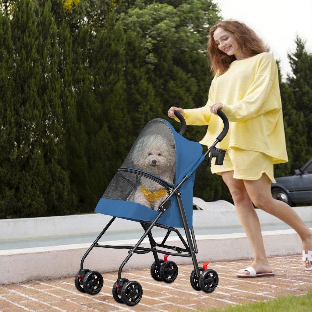 Faltbarer Hundebuggy,Hundewagen Haustiere Buggy bis 15kg,mit 4 Rädern & Getränkehalter,Tragbarer Haustier Kinderwagen, Leicht, Praktisch 97x45x55cm