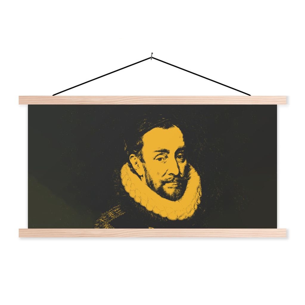 MuchoWow Textilposter Wilhelm von Oranien - Adriaen Thomasz - Schwarz - Gelb 60x30 cm mit holzfarbenen Rahmen - Dekoration