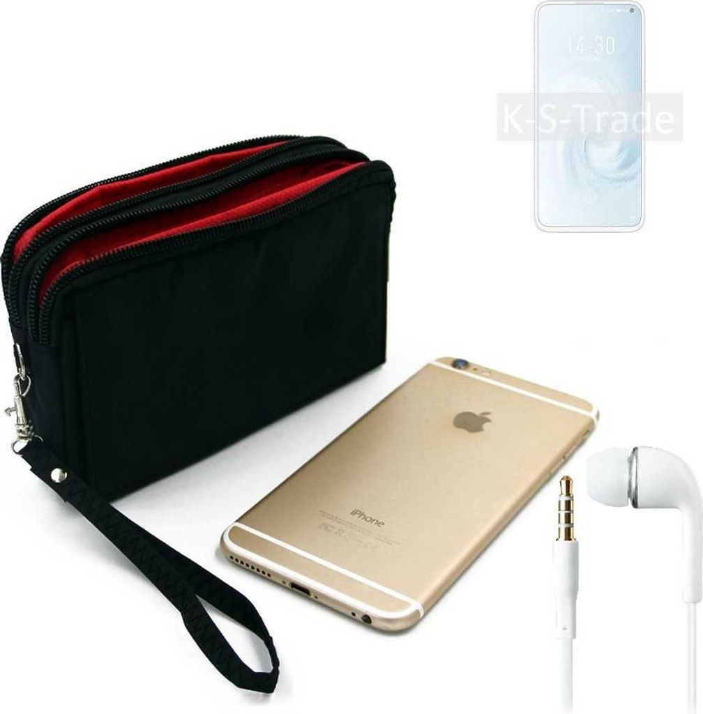 TOP SET kompatibel mit Meizu 17 Pro Handy Hülle Gürteltasche schwarz + Kopfhörer Travel Bag Travel-Case mit Diebstahlschutz praktische Schutz