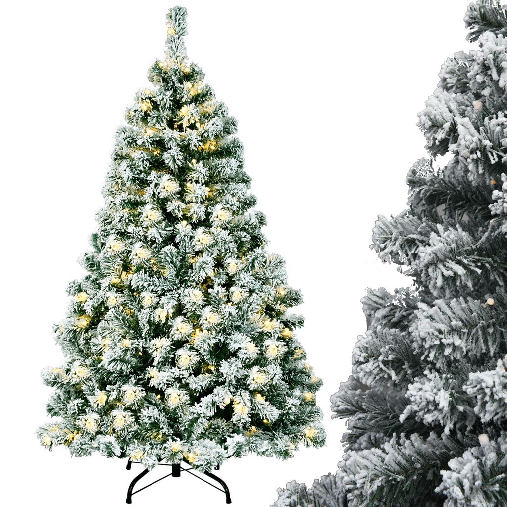COSTWAY Künstlicher Weihnachtsbaum 135cm, Tannenbaum 400 PVC Nadeln mit Schnee, 200 warmweißen LEDs & Metallständer, Christbaum Kunstbaum Weihna...