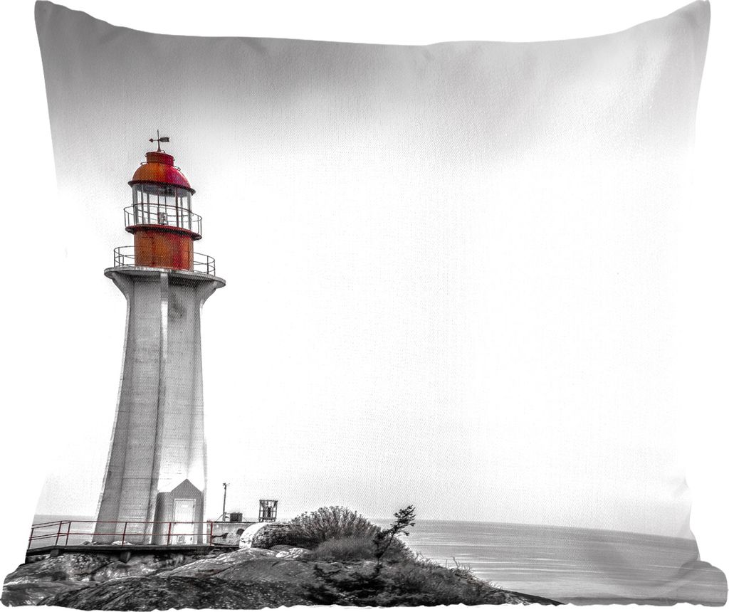 MuchoWow Zierkissen Sofakissen Wohnzimmer Dekokissen 50x50 cm Schwarz-Weiß-Foto eines Leuchtturms im Westen von Vancouver - Komfort - Sofakissen