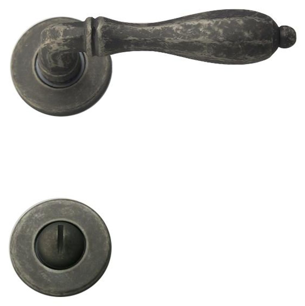 Frederico R901 GHIDINI Türdrücker-Rosetten-Garnitur (Oberfläche: Messing M69 - antik silbergrau, Lochung: WC, Türstärke: 38 - 42 mm) Oberfläc...