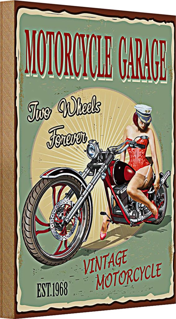 Holzschild Pinup 20x30cm Retro Motorcycle Garage