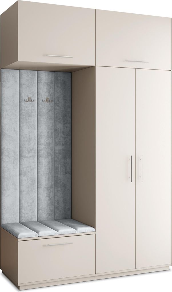 Masseno Garderobe-Set REMA 150/240/60 cm Modern Garderobenschrank Kaschmir, Veloursstoff MONOLITH 84 (Hellgrau)