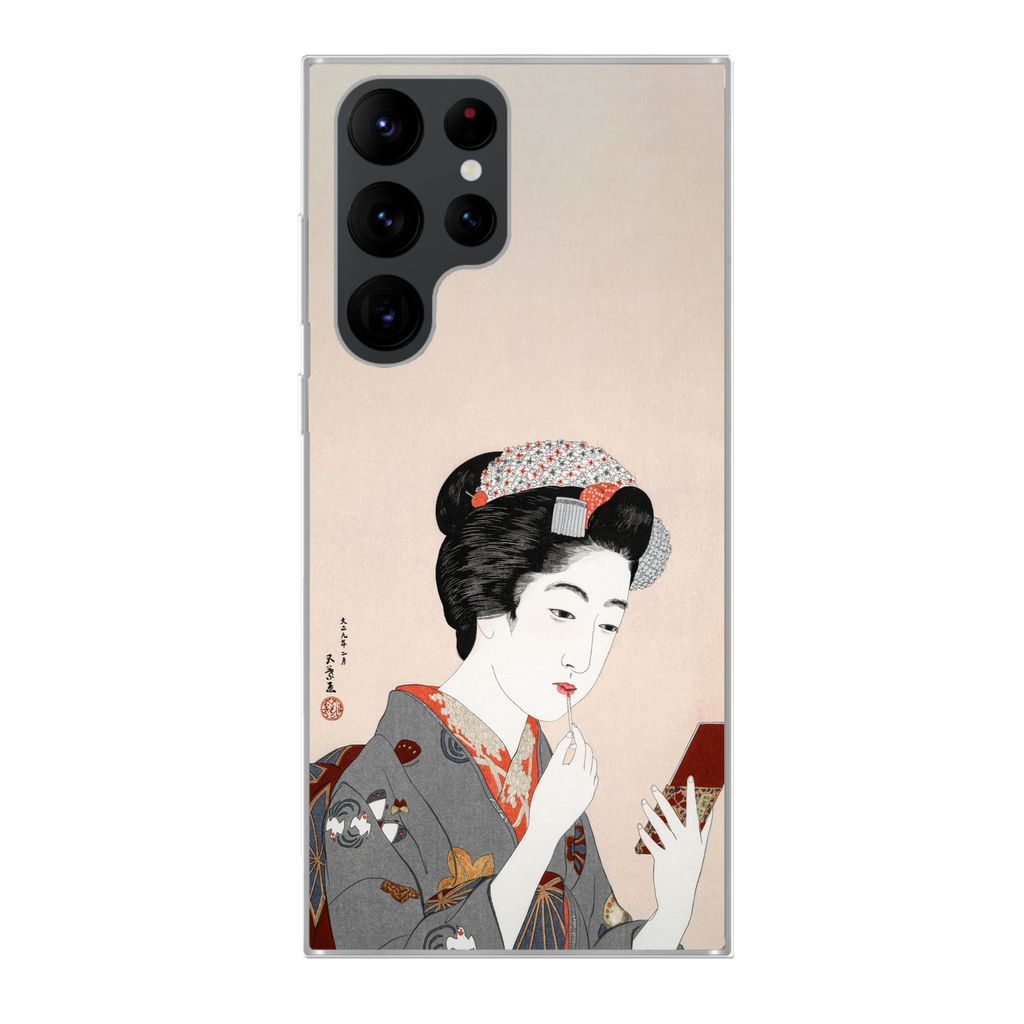 MuchoWow Handyhülle Schutzhülle Hülle für Samsung Galaxy S22 Ultra Japanisch - Frau - Make-up - Altmodisch Silikon Softcase Handy Hülle - Ab...