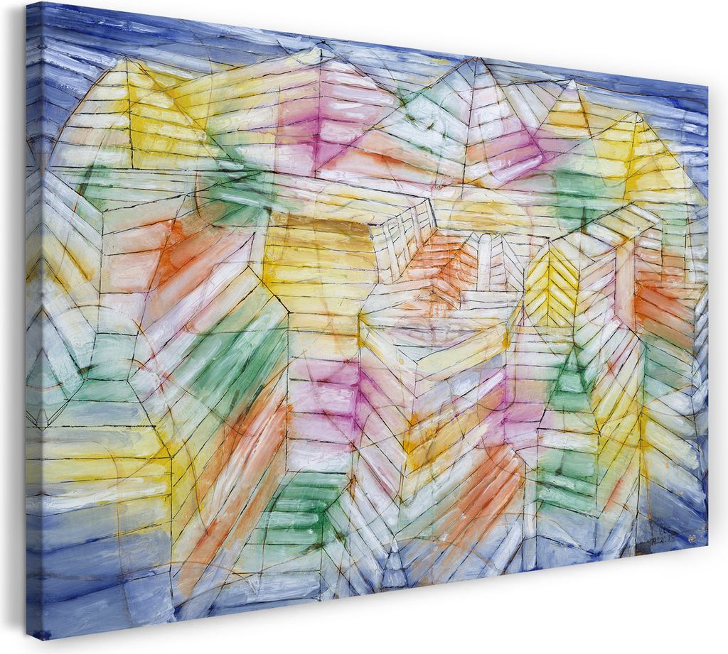 Leinwandbild (100x70cm): Paul Klee - Bühnen-Gebirgs-Konstruktion (1920), echter Holz-Keilrahmen inkl. Aufhänger, handgefertigt in Deutschland