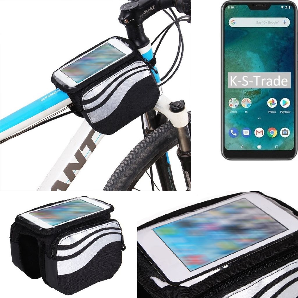 K-S-Trade Rahmentasche Fahrrad-Halterung kompatibel mit Xiaomi Mi A2 Lite Rahmenhalterung Fahrrad Handyhalterung Fahrradtasche Handy Smartphone