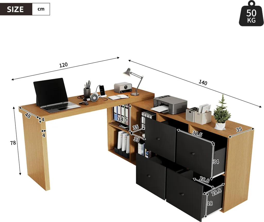 Bureau de travail pivotant pour optimiser les petits espaces en L