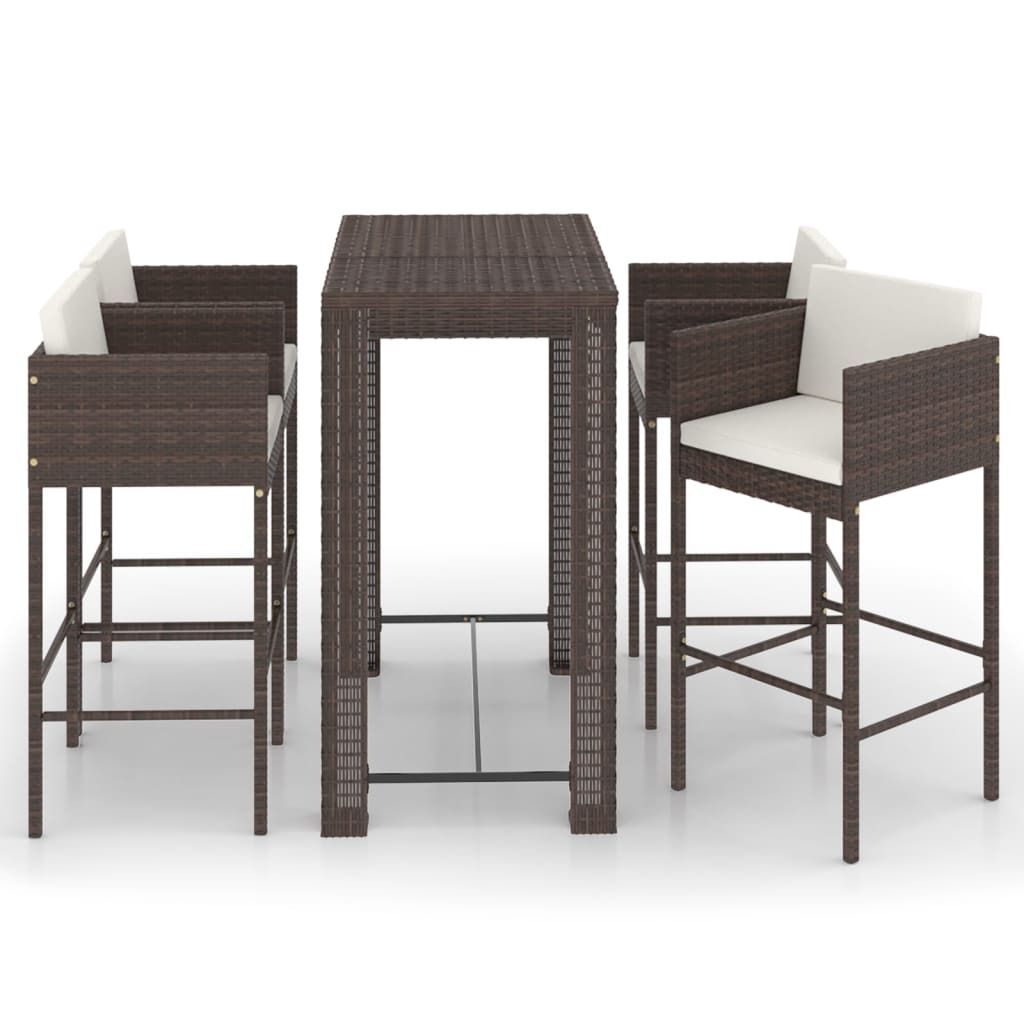"2026 MODERNE" 5-tlg. GartenBar-Set Essgruppe - elegantes Design - Sitzgruppe/Tisch+ Stuhl - mit Kissen Poly Rattan Braun - Terassenmöbel NeuMöbe...