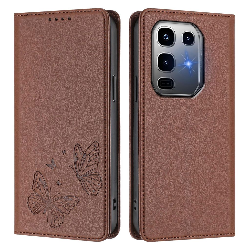 Lederhülle für Infinix Note 50 Pro+ 5G, Schmetterling Prägung Leder Brieftasche Schutzhülle mit Ständer Braun