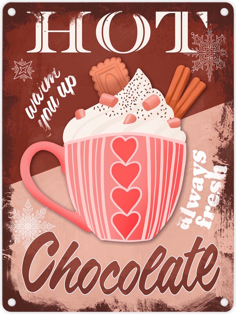 Hot Chocolate dekoratives Metallschild in 15x20 cm mit heißer Schokolade in