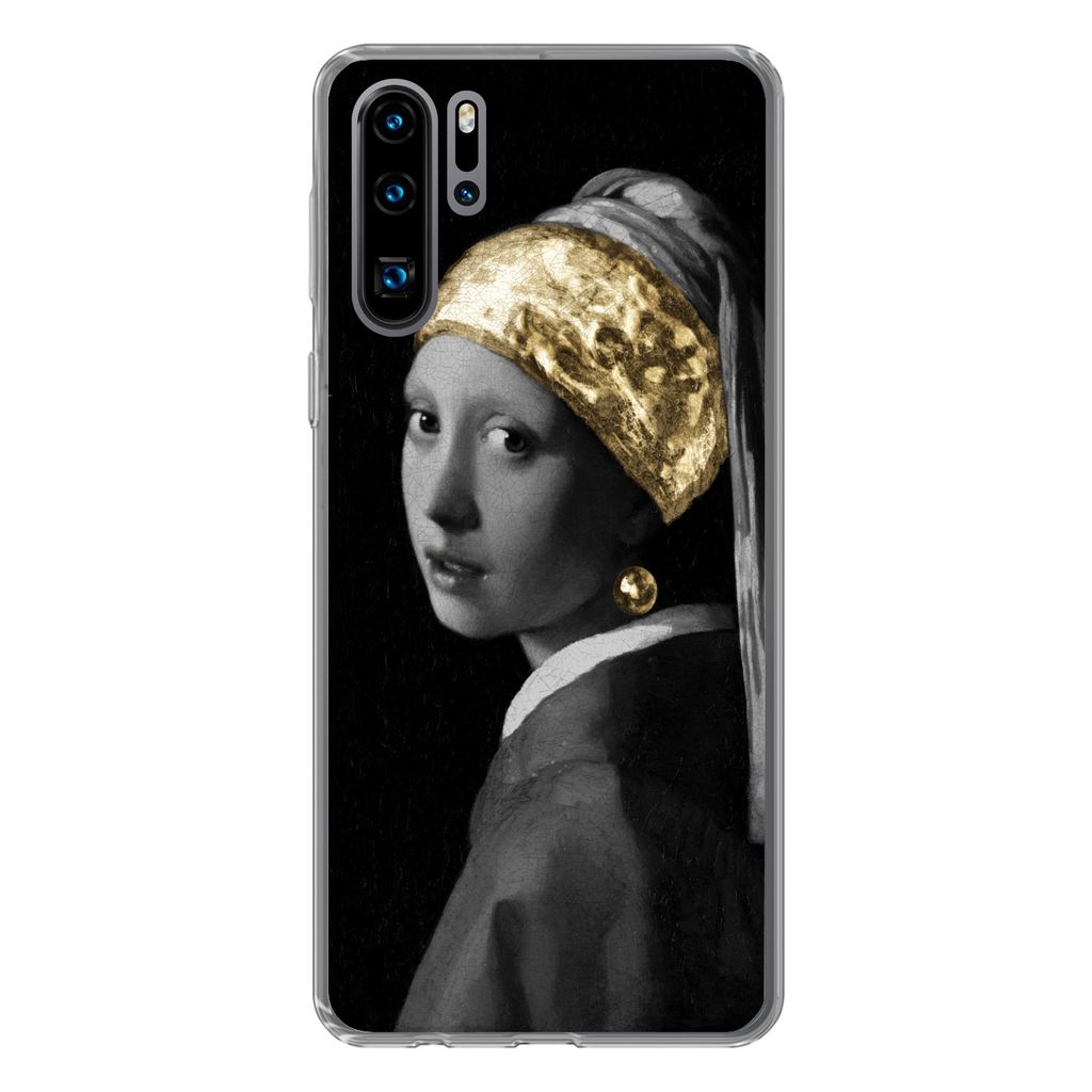 MuchoWow Handyhülle Schutzhülle Hülle für Huawei P30 Pro Mädchen mit einem Perlenohrring - Vermeer - Gold Silikon Softcase Handy Hülle - Sc...