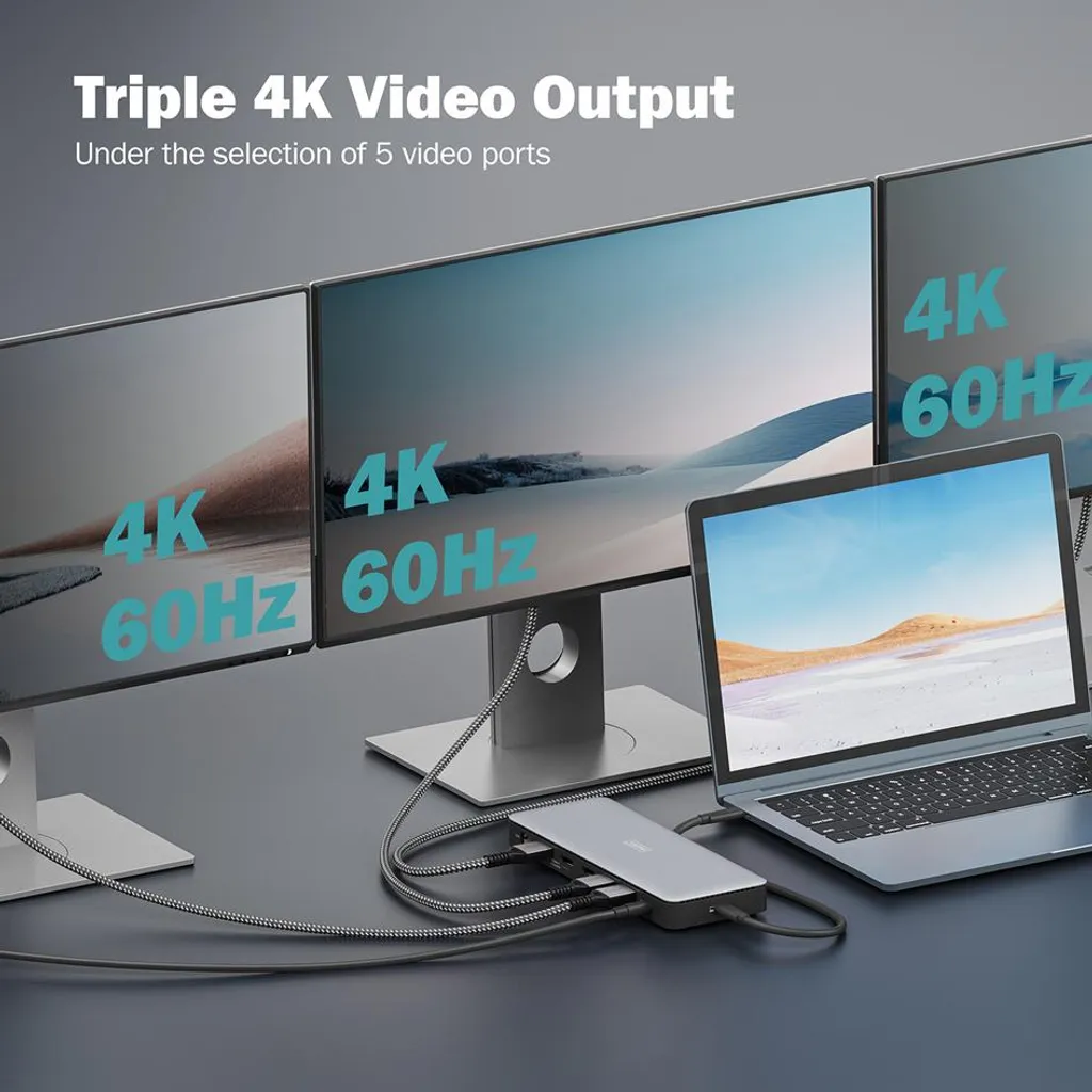 Adaptateur USB-C Double Écran 4K pour Télétravail et Bureau Argenté - 6