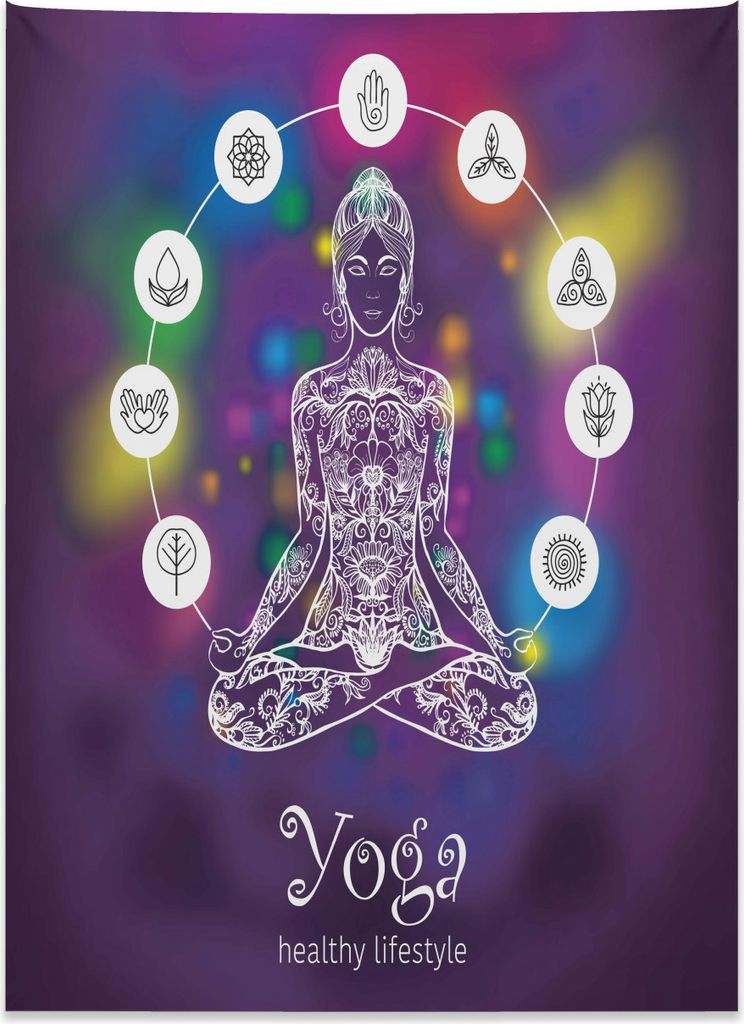 Abakuhaus Yoga Wandteppich, Gekreuzte Legged Meditation aus Weiches Mikrofaser Stoff Kein Verblassen Klare Farben Waschbar, 110 x 150 cm, Mehrfarbig