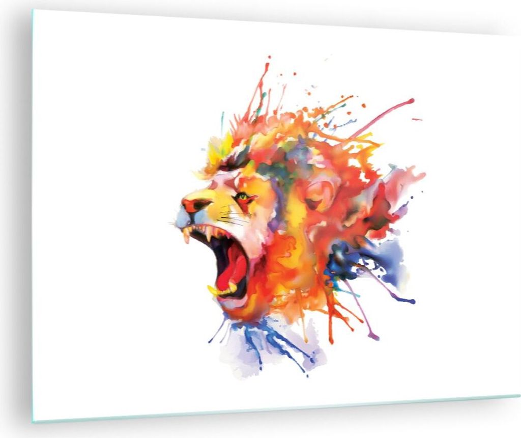 Bilder auf glas - Löwe modern Malerei Tier - 70x50cm - Glasbilder - Wandbilder - Kunstdruck - zum Aufhängen bereit - Wanddekoration aus Glas - Gl...