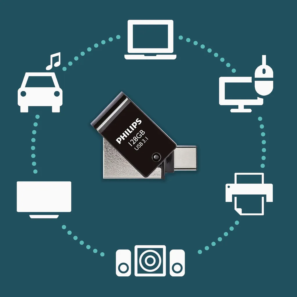 Clé USB C Philips 128 Go OTG USB 3.1 Noir pour Libérer Espace Smartphone