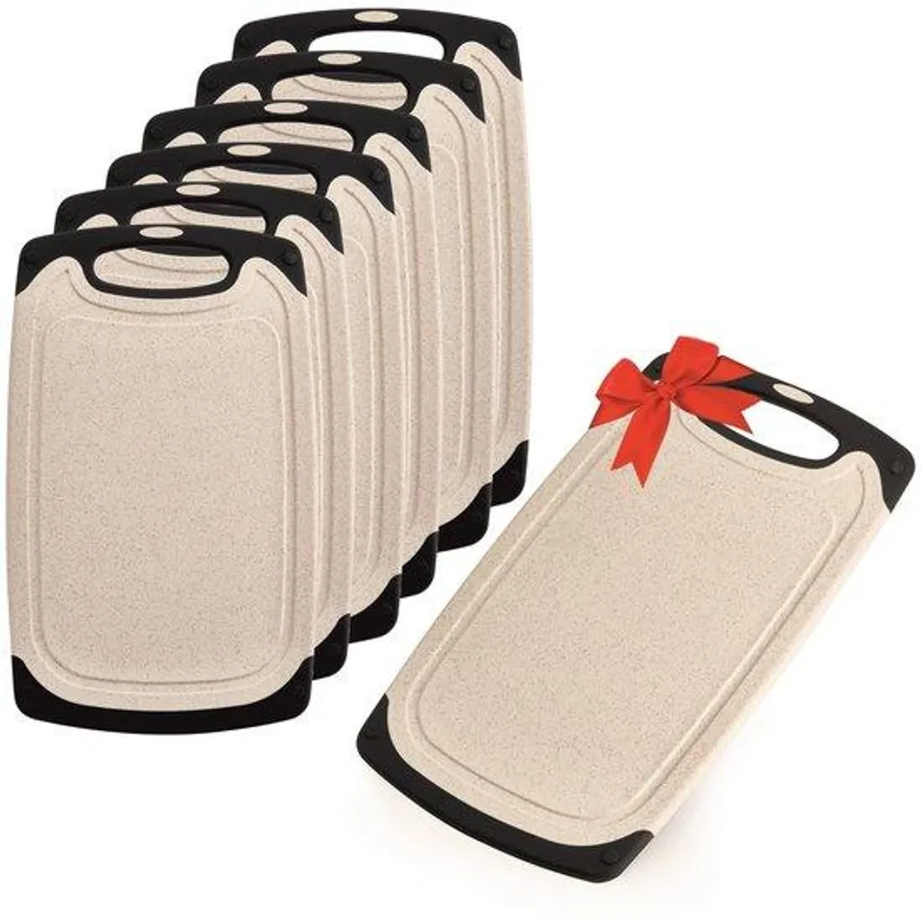 Set de 6 petites planches à découper 25x15 cm crème avec support inclus
