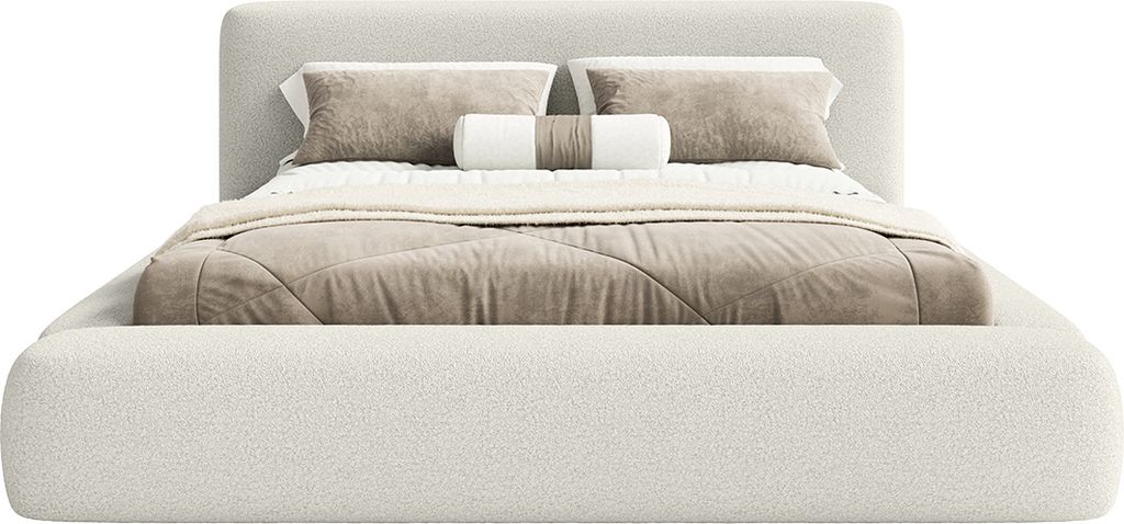 FEDVE Polsterbett Fummo aus Bouclé-Stoff 200x200 cm, Weiß