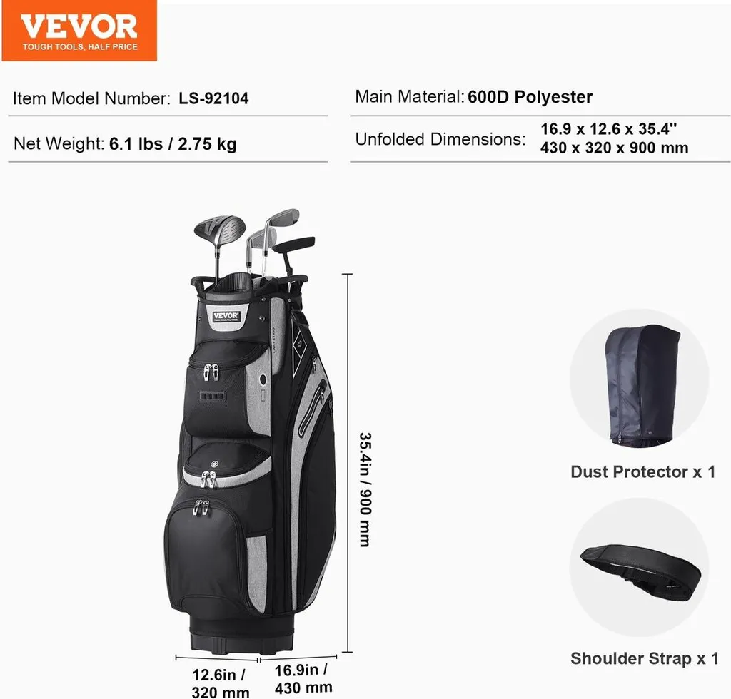 Sac de golf 14 diviseurs avec poches multiples et rangement complet - 7