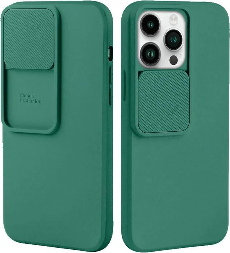 Cover iPhone 14 Pro Verde Scuro Silicone CamShield | Stile e Privacy