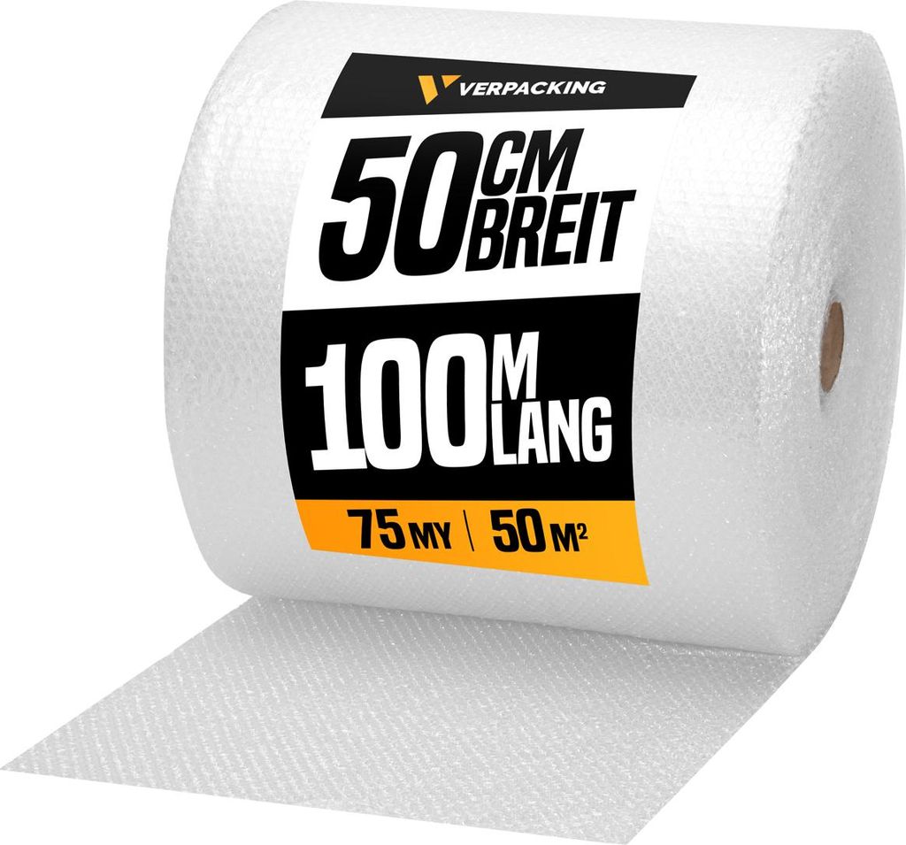 verpacking 3 Rollen Luftpolsterfolie 50 cm x 100 m, 75 my Noppenfolie Knallfolie Blisterfolie Polstermaterial Füllmaterial für Kartons