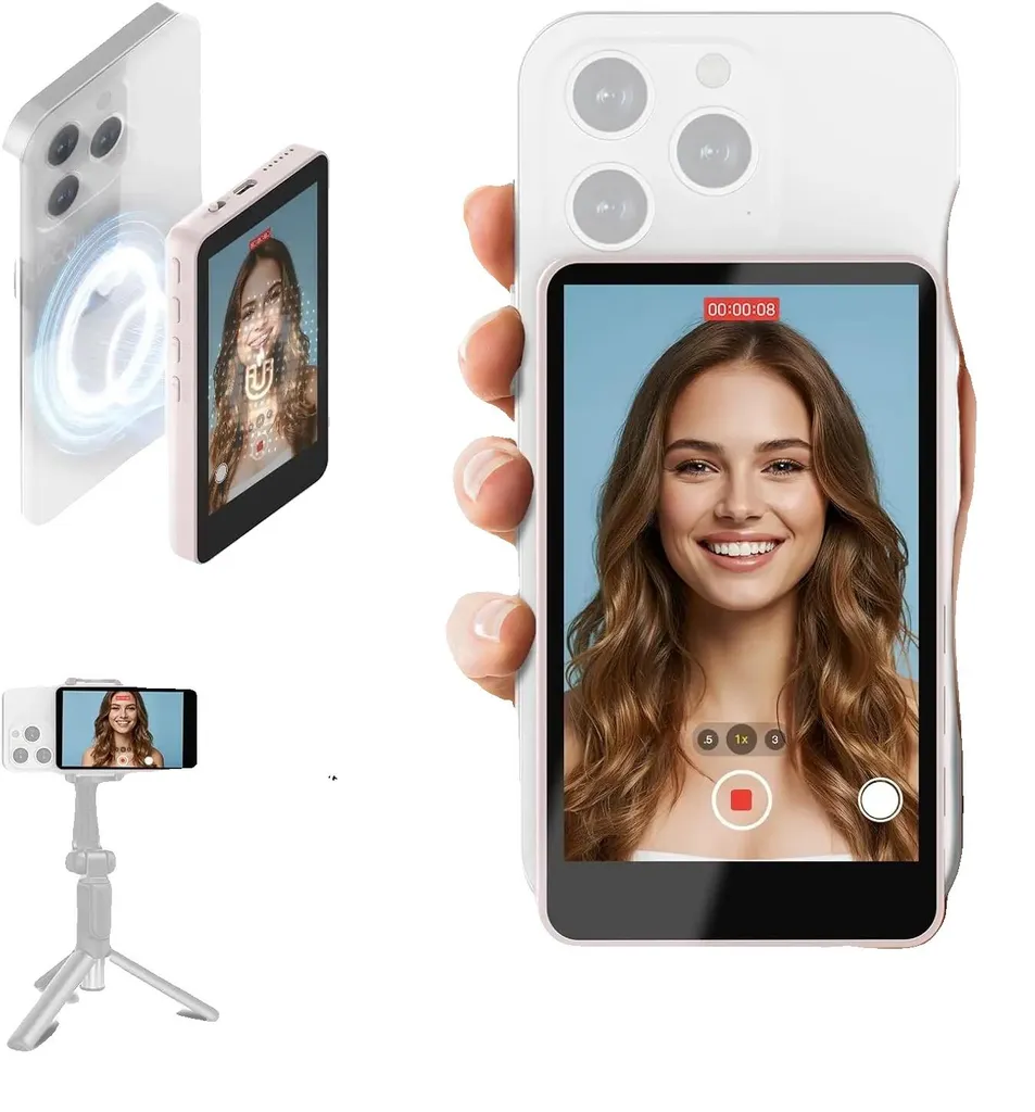 Caméra de Voyage Rose pour Selfie Sans Fil avec Haut-parleur pour Vidéos