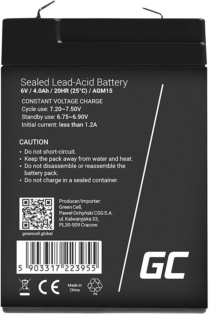 Green Cell® AGM 6V 4Ah Akku VRLA Blei-Batterie Bleiakku Produktbild 3