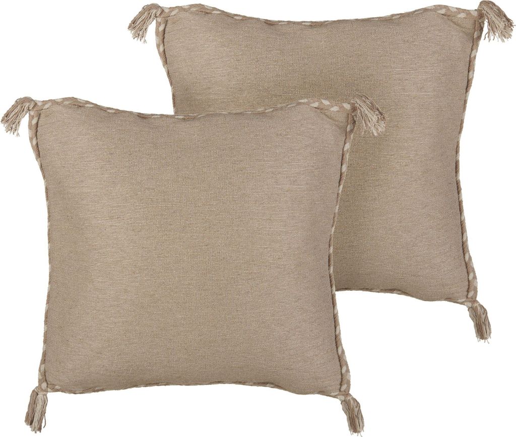 BELIANI Dekokissen 2er Set Beige aus Jute Baumwolle 45 x 45 cm Quadratisch mit Quasten Deko Dekoration Wohnaccessoires für Wohnzimmer Schlafzimmer