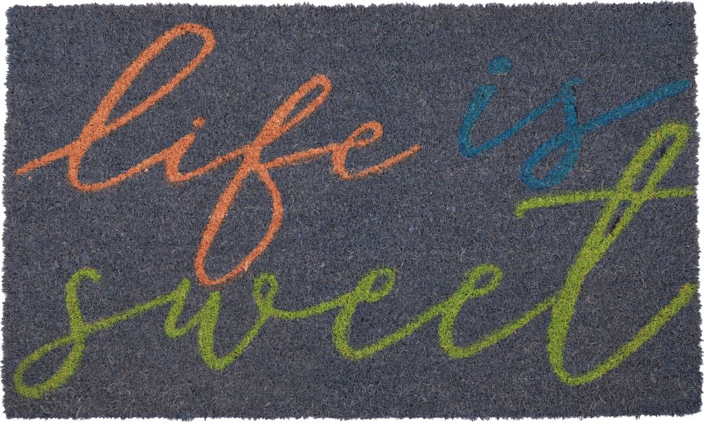 Betz Kokosmatte aus 100% Kokos - Fußmatte - Fußabstreifer –Schmutzfangmatte Muster Life is Sweet Größe 45 cm x 75 cm x 1,5 cm