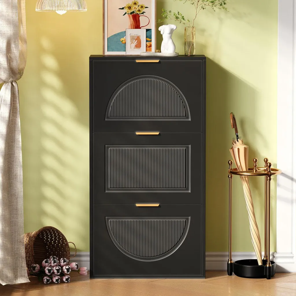 Commode à chaussures noire de 60 cm compacte avec 3 abattants