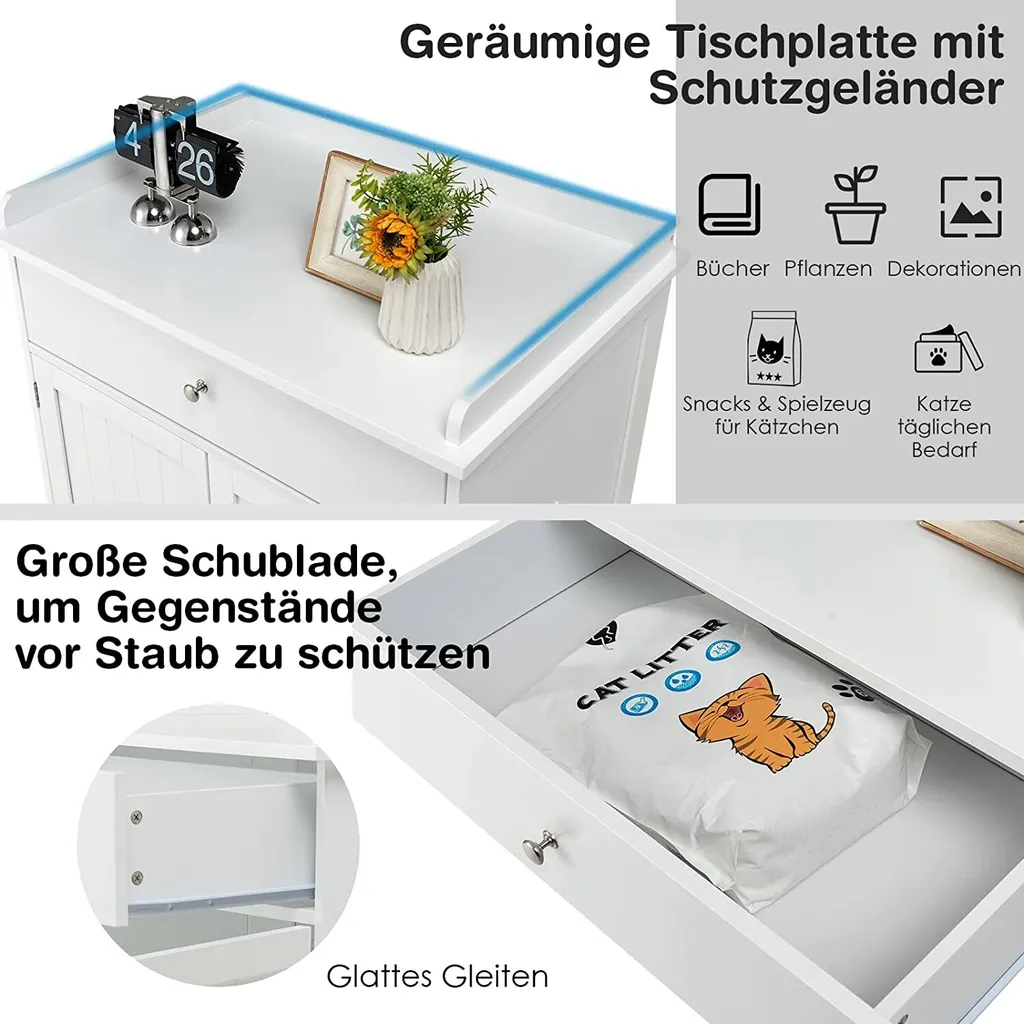 Meuble cache-litière anti-odeur pour chat avec tiroir de rangement Blanc - 3