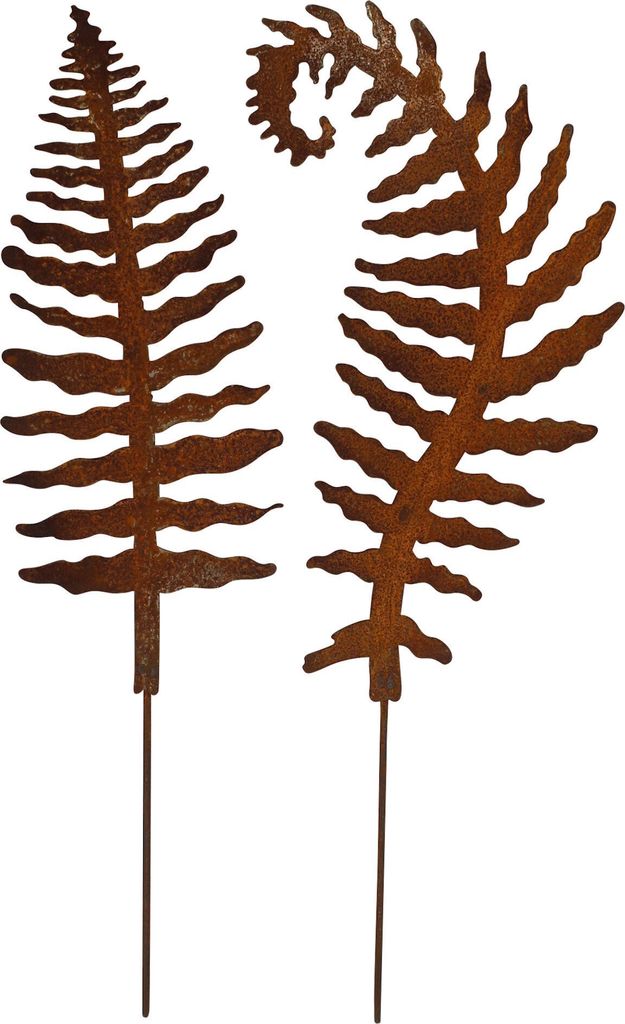 2er Set Rost Gartenstecker Farn 78 cm Edelrost Beetstecker Produktbild 