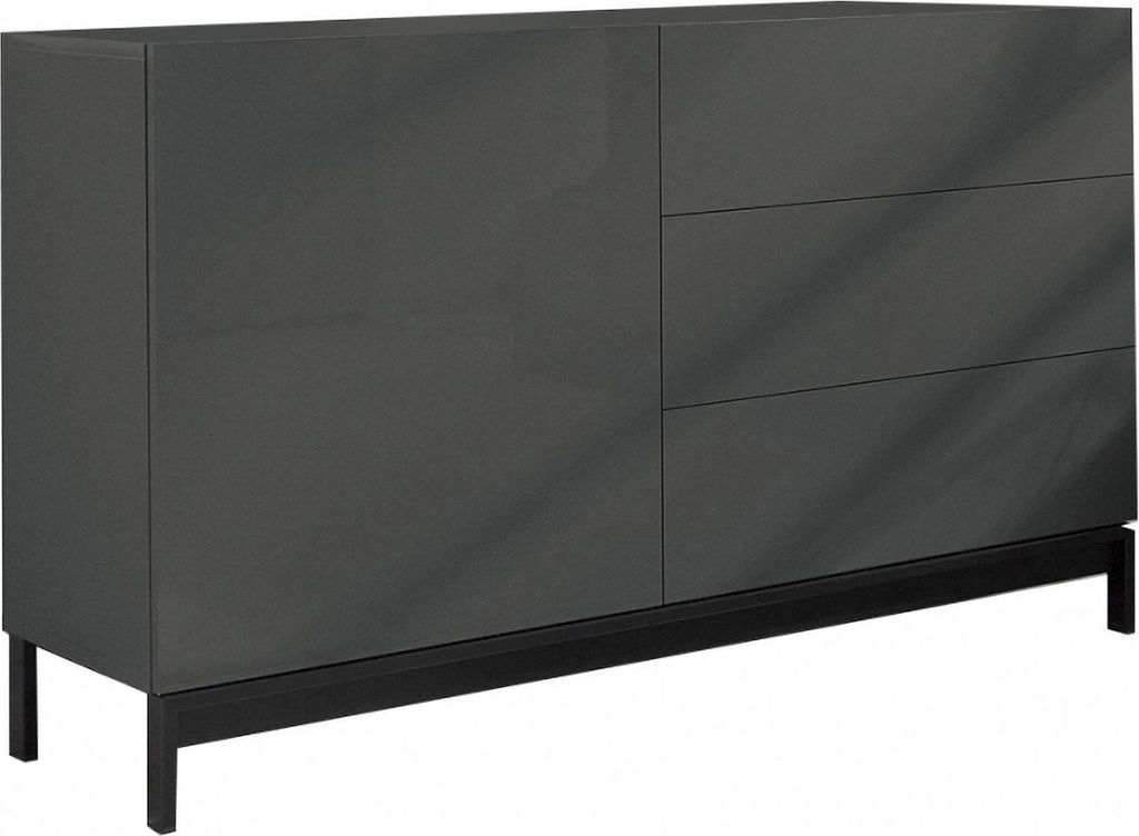 Kommode Dmazzi, Küchen-Sideboard mit 1 Tür und 3 Schubladen, Wohnzimmer-Buffet, 100% Italy, cm 110x40h47, Anthrazit glänzend