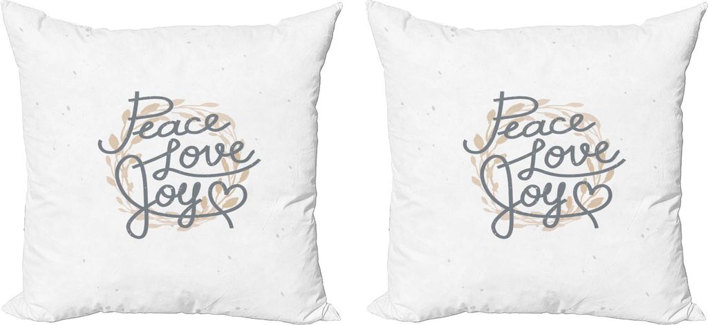 ABAKUHAUS Freude Kissenbezug Set (2Stück), Friedensliebe und Freuden Herz Form mit Kranz Simplizistischer Stil, 45 x 45 cm, Beige Grau